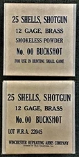 WINCHESTER 25 ROUND 12 GAGE  BRASS  "00"  BUCK WWII NEW REPLICA AMMO BOXES