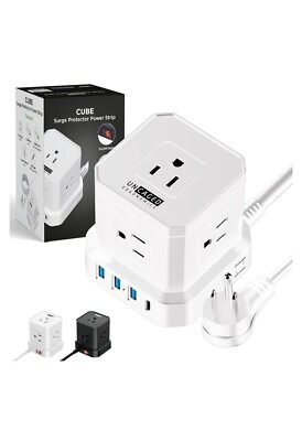 Power Strip with USB Ports, Flat Plug Power Strip Cube, Surge Protector