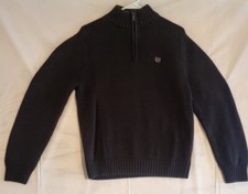 Chaps Mens Size Medium 1/4 Zip Brown Sweater Cotton Ribbed Cuffs and Hem