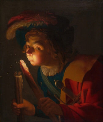 A Boy Blowing on a Firebrand (1621 22)