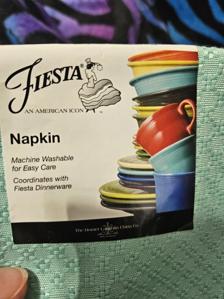 FIESTA, AQUA NUEVO ALGODÓN BL SATINADO ESTAMPADO CUADRADO SERVILLETAS 19 X 19 JUEGO DE 6 Foto 2 de 4