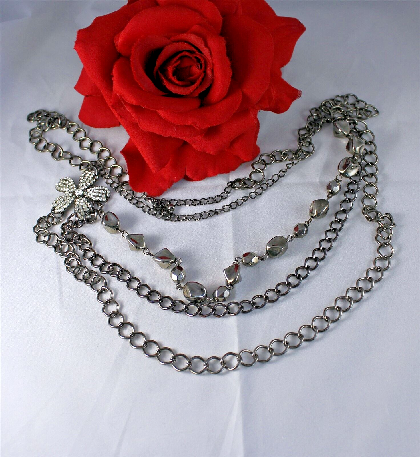 Gorgeous 4 Strand Rhinestone Flower Necklace CAT RESCUE