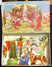 VTG. NATIVITY SCENE CHRISTMAS MANGER CUT OUT SET WITH BOX REPRODUCTA NO. 2087