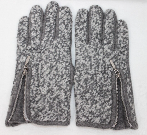 Nordstrom Womens Gray White Zip Boucle Touchscreen Gloves Wool Blend M - Picture 4 of 9