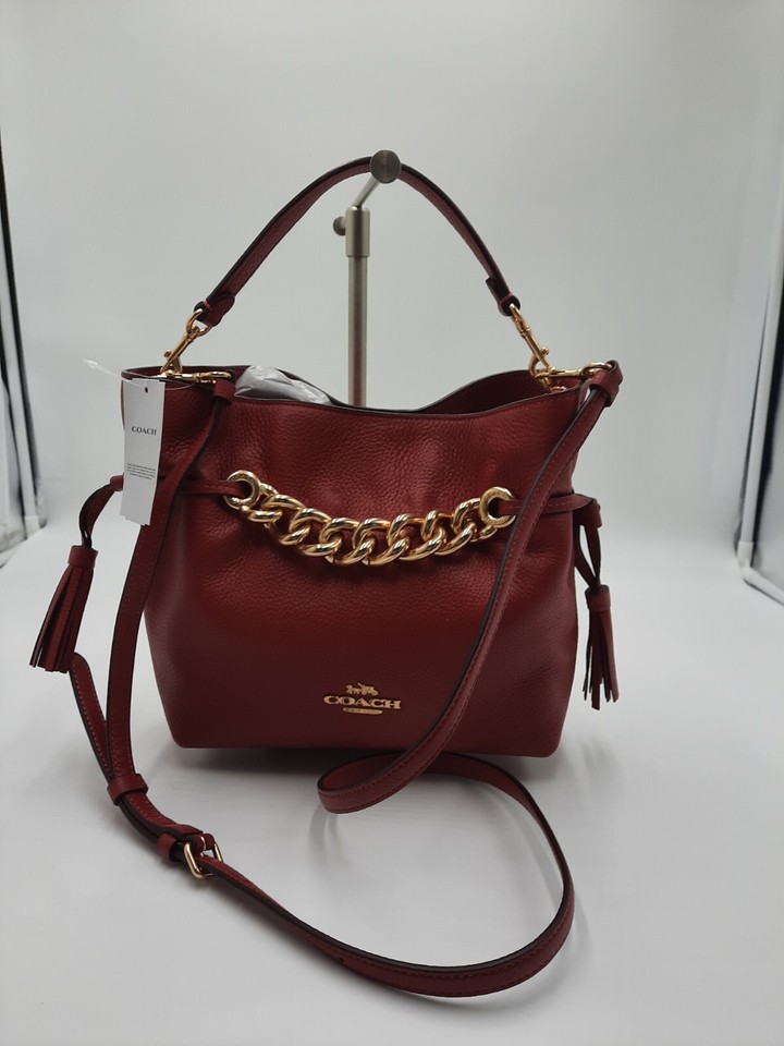 New Coach Pebbled Leather 2 Way Handbag Small Size Golden Hardware