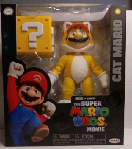 The Super Mario Bros Movie Cat Mario Action Figure w/ Block Nintendo NEW Jakks