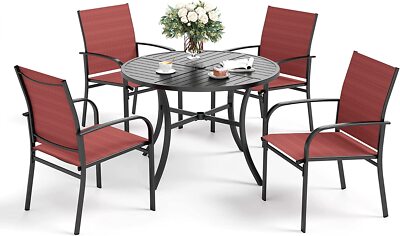 5 Piece Patio Furniture Set Outdoor Rectangle Metal Table Patio Dining Chair Set