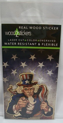 REAL WOOD LASER CUT, COLOR & ENGRAVED UNCLE SAM STICKER - Picture 3 of 3