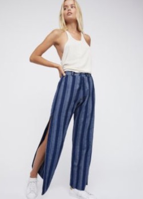 Jeans Wide Leg blue Denim Striped Soft 