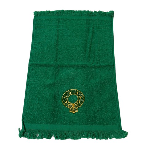 5 Finger Tip Green Christmas Embroidered Fringed Cotton Towels Wreath Vintage - Picture 9 of 12