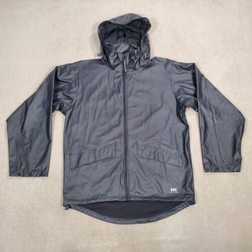 Helly Hansen Jacket Mens Medium Black Rain Coat Full Zip Hooded Windbreaker *