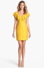 Jenny Yoo Gabby Ruffled Neckline Sheath Dress Sz 2 Mustard