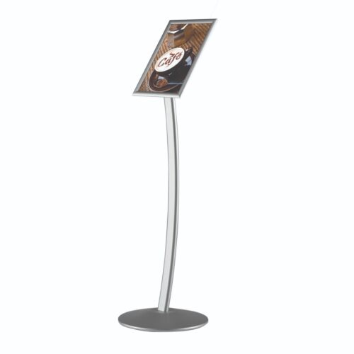 Soporte de letrero curvo de pedestal tablero de menú de restaurante de pie 8,5x11" plateado - Imagen 2 de 17
