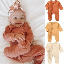 Newborn Infant Baby Boys Girls Solid Ruffle Knit Romper Jumpsuit Outfits Clothes