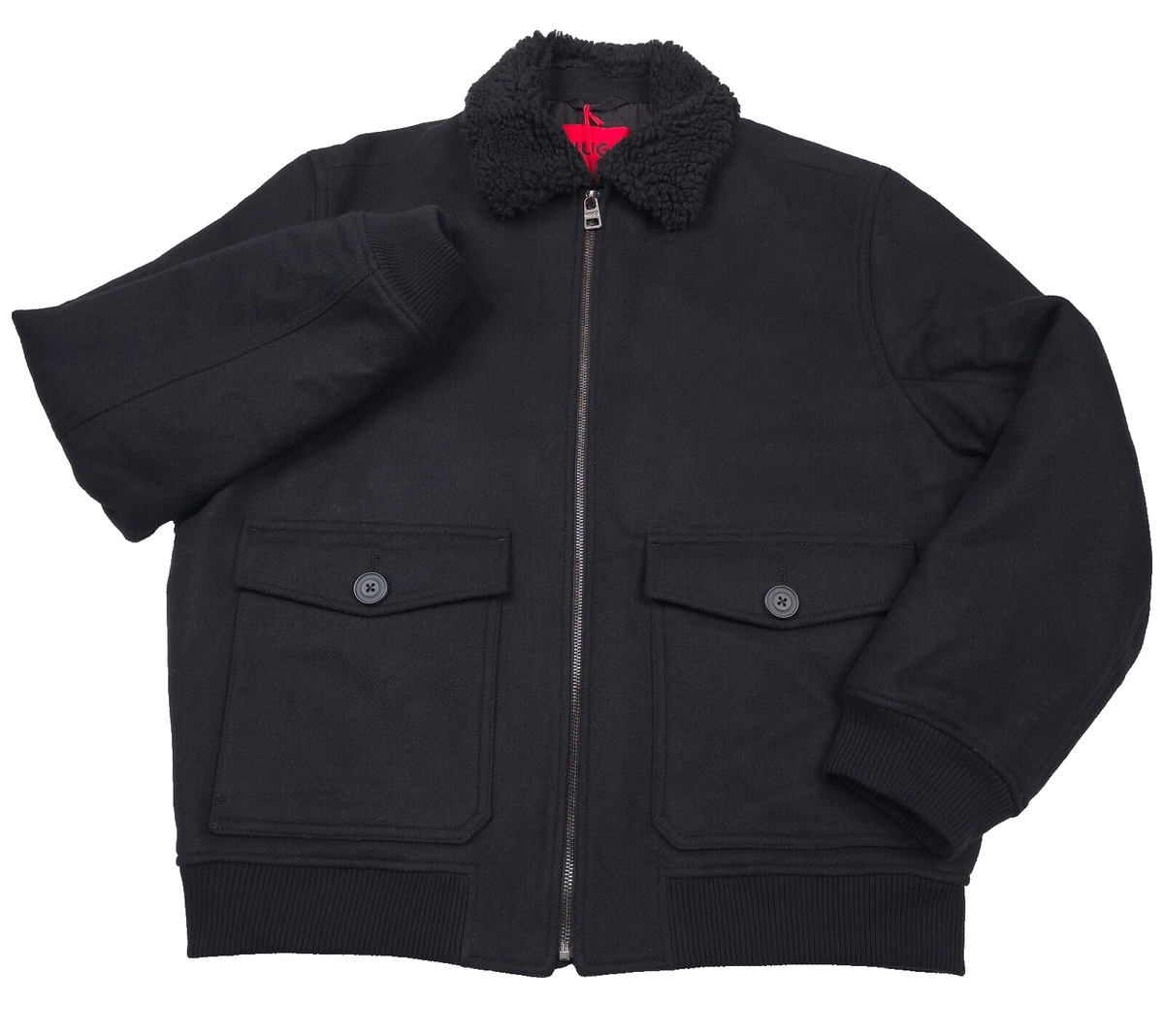 $545 HUGO BOSS Black Bavi Aviator Fleece Collar Jacket Mens Size XL