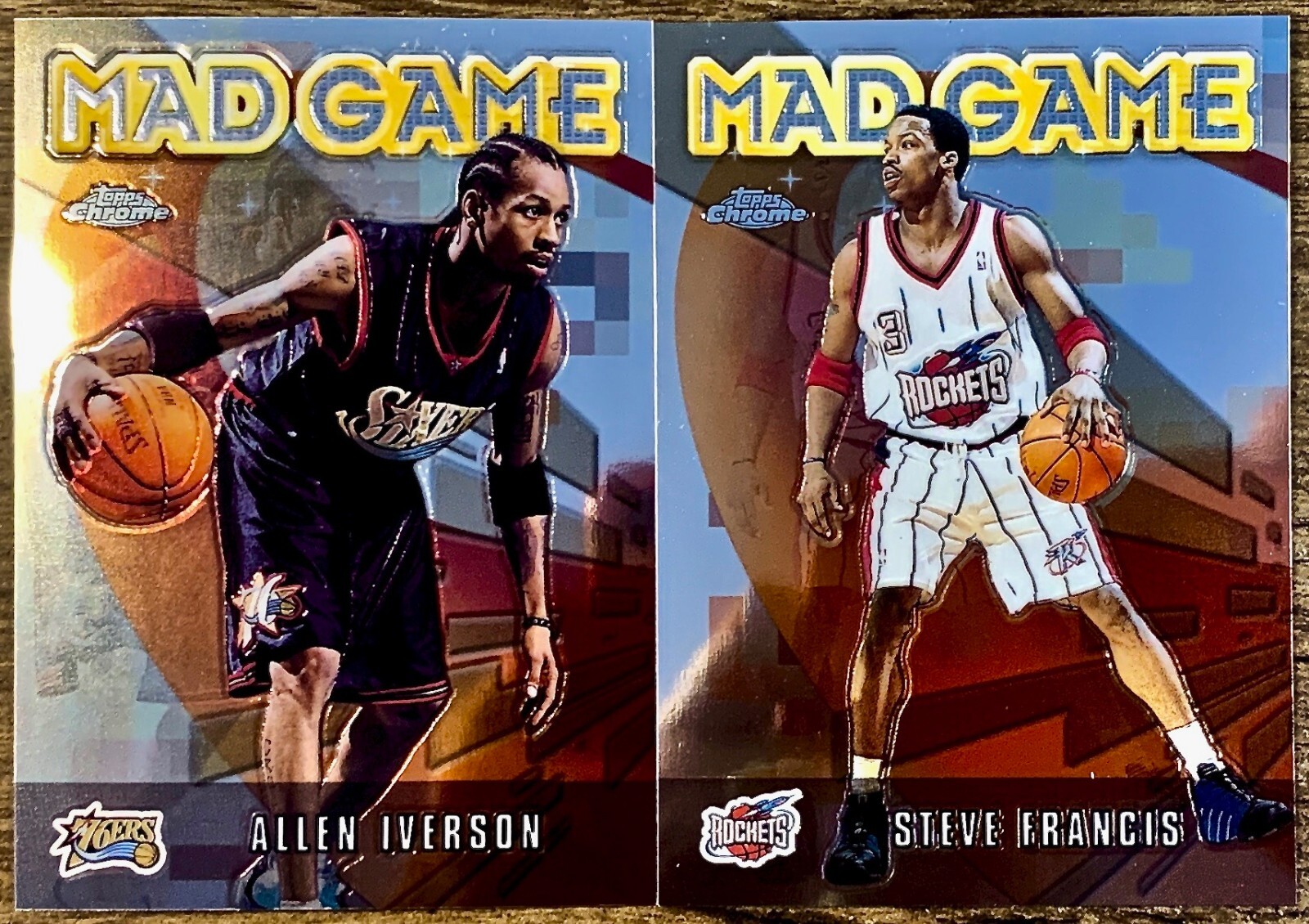 2002 Topps Chrome Mad Game, Allen Iverson #MG1  Steve Francis MG8 — 2