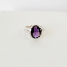 Simulated Purple Amethyst Crystal Faceted Sterling Silver Ring Sz 6 3/4