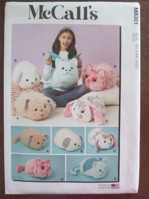 McCalls 8301 Plushie Pets Pattern Stuffed Squishie Lamb Dragon Dog Cat Bunny UC