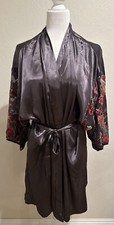 Vtg Val Mode Black Satin Feel Burnout Velvet Sleeves Robe Sz L Fairy Whimsy Goth