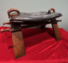 Anglo Indian Camel Stool With Brass Folate Inlays