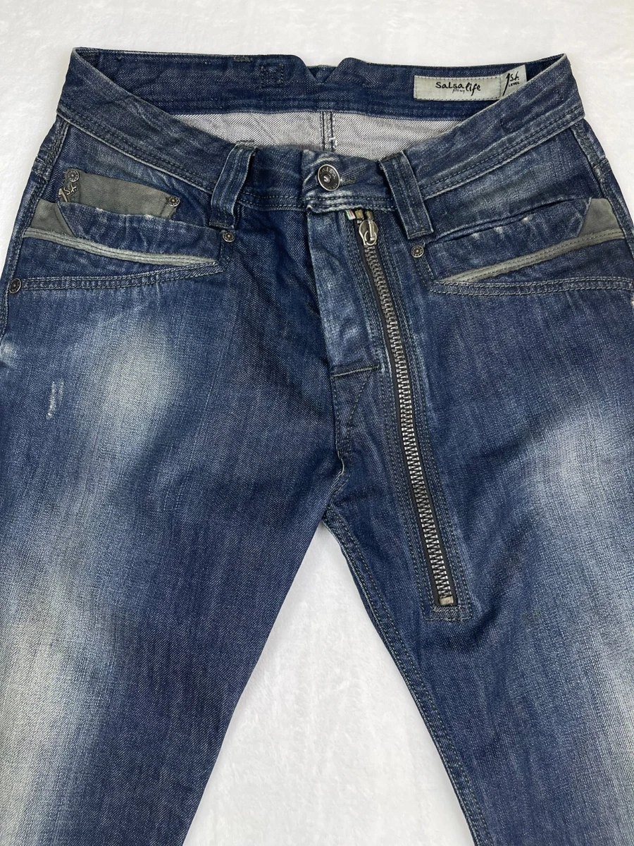 Salsa Life 1st Level Jeans Mens Size 31 Distressed Mix Media Blue Denim