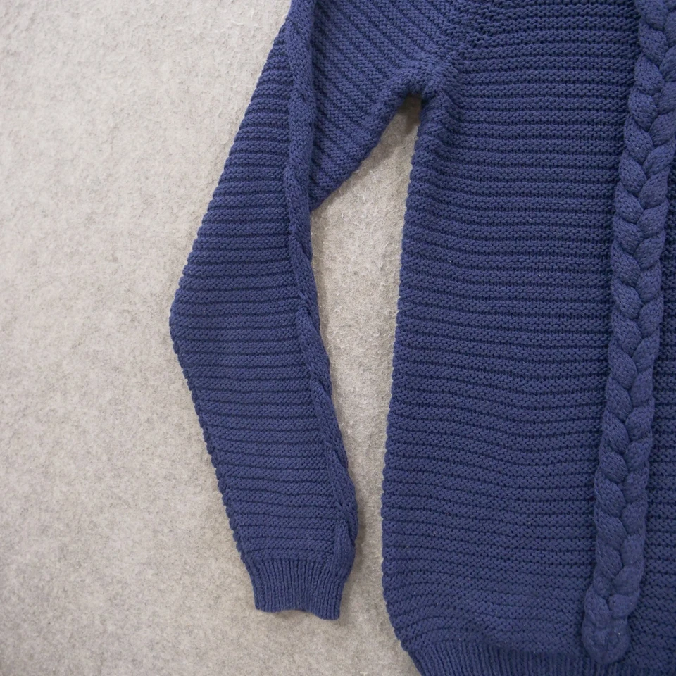 Suéter Zara Hombre Hombre Grande Azul Cable Tejido Abierto Pullover Manga Larga Cuello Redondo Foto 4 de 4
