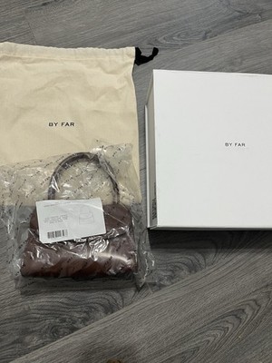 BY FAR Mini Brown Patent Satchel Top Handle Bag Detachable Strap Dust Bag Box