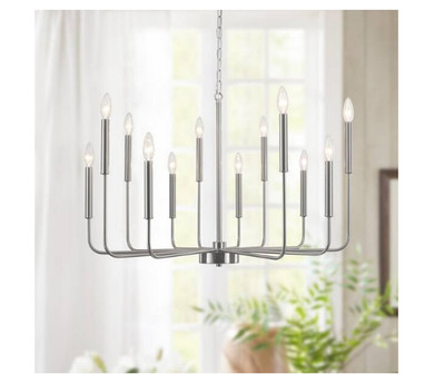LWYTJO 12-Light Nickel Modern Candlestick Chandelier Transitional Pendant Light