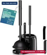 3 in 1 Toilet Brush and Plunger Set with Crevice Cleaning Brush, Toilet Plunger