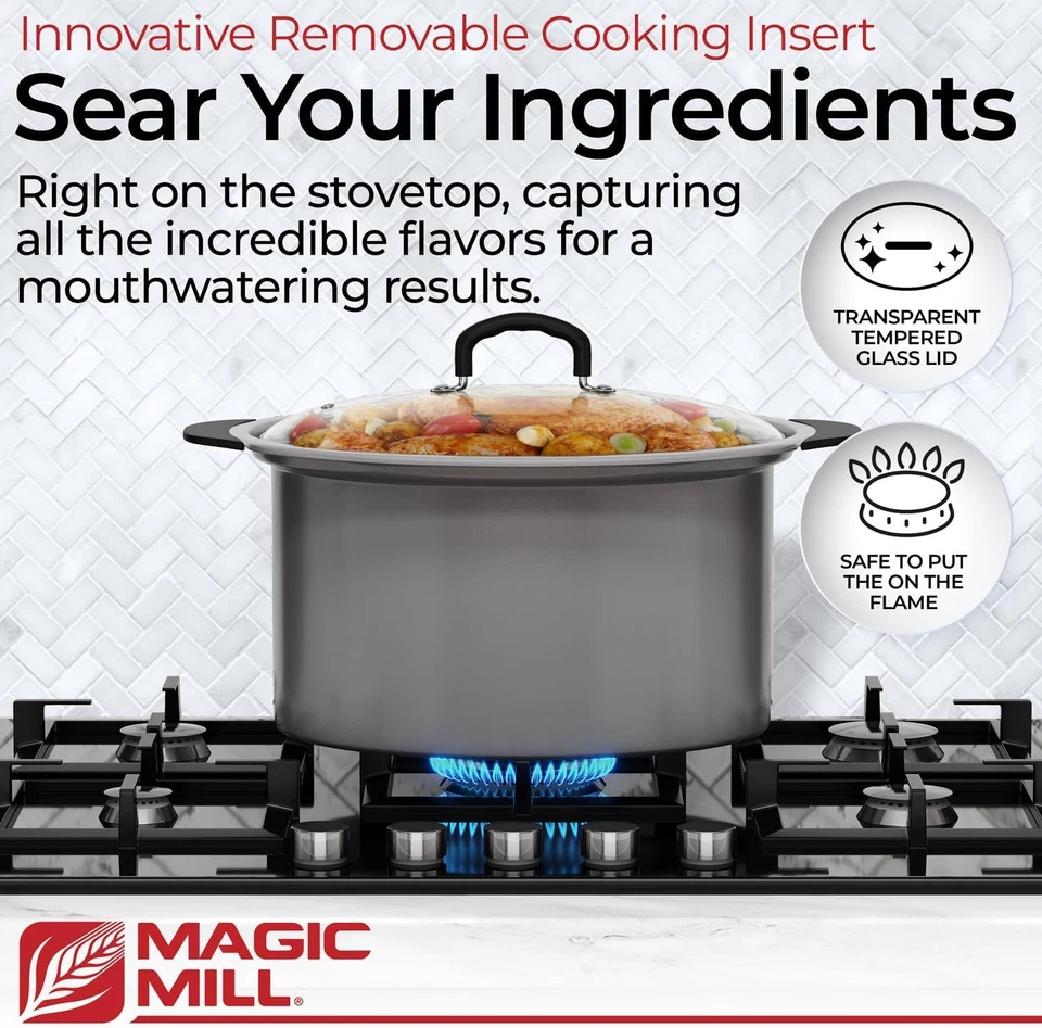 Magic Mill Slow Cooker 10 Quart | Extra Large Non-Stick Metal Searing Pot & Tran - Image 2 of 4