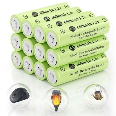 AA 1.2v Ni-MH Rechargeable Batteries, AA 600mAh 1.2V Solar Batteries, Double ...