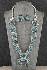 Turquoise & Sterling Silver Squash Blossom Set - Sibert Bowannie