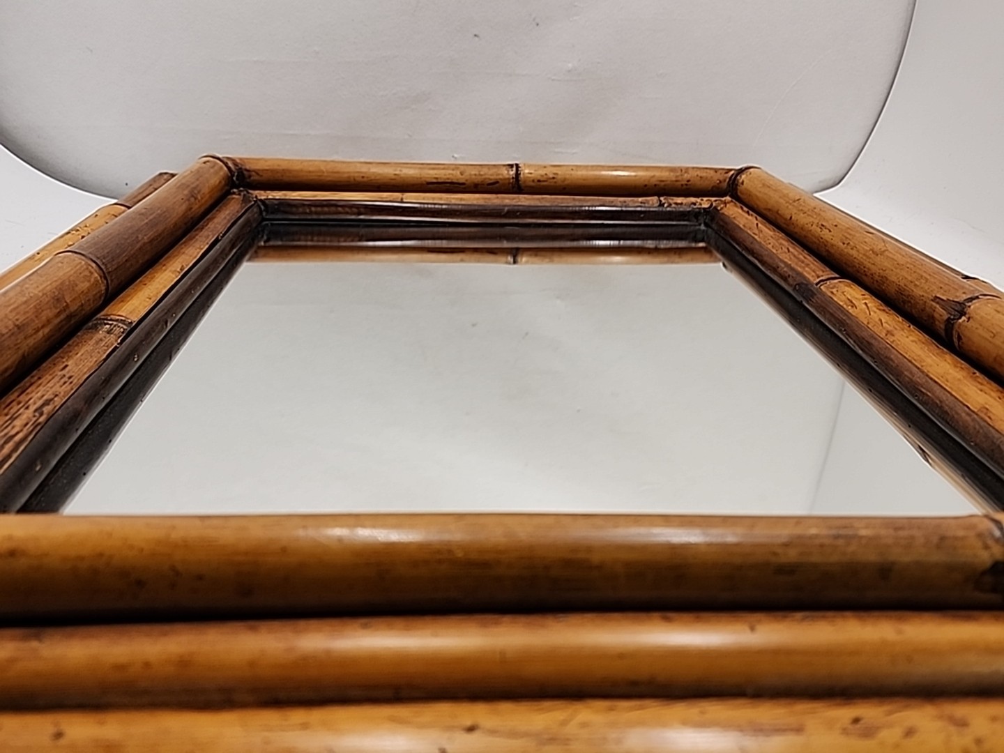 Vintage MCM Bamboo Wall Mirror 24"x20" Large. Asian Rustic Decor.
