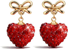 Valentines Earrings for Women Rhinestone Sparkly Heart Earrings Love Heart Dangl
