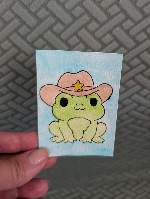 Aceo Original Watercolor Cowboy Frog Painting| #2 Of 3
