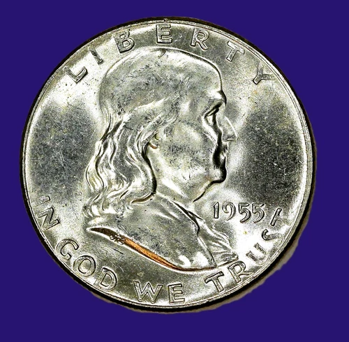 1955 FRANKLIN SILVER HALF DOLLAR 50c ~ BUGS BUNNY VARIETY ~ CHOICE ABOUT UNC