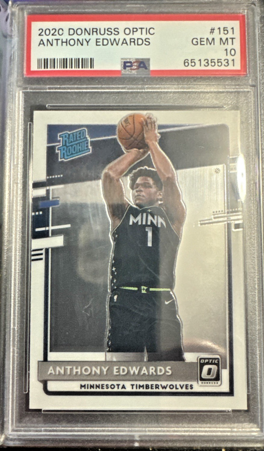 2020-21 Donruss Optic 151 Anthony Edwards RC RR PSA Gem Mt 10 Timberwolves