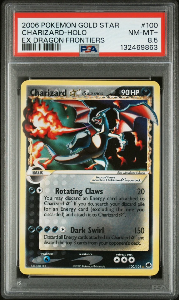 2006 POKEMON EX DRAGON FRONTIERS GOLD STAR #100 CHARIZARD-HOLO PSA 8.5