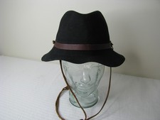Vintage Pure Wool Dorfman Pacific Black hat Leather strap Medium