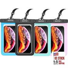 4 Pack 8.5“ Waterproof Cell Phone Pouch - Underwater Dry Black+Blue+Green+Pink