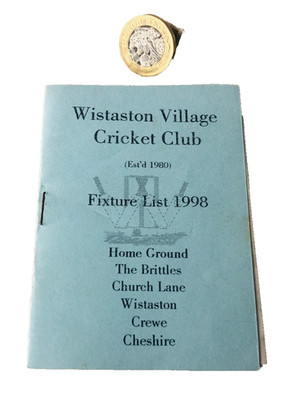 Cricket Handbuch Fixture Card Wistaston 1998 Vintage ra