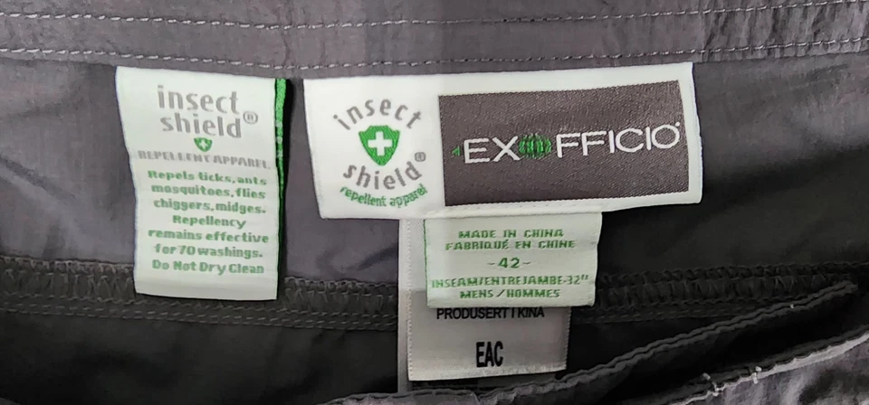 Pantalones ExOfficio Protector de Insectos Para Hombre Gris Ventilado Camping - Talla 42 Foto 3 de 4