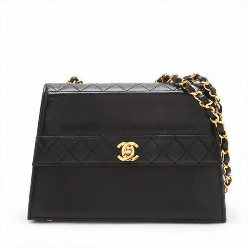 Chanel Matelasse Lambskin Single Flap Single Chain Bag Black Silver Metal Fittin