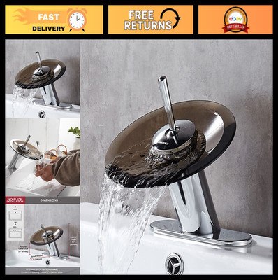 Waterfall Bathroom Sink Faucet Unique Brass Modern Circle Brown Glass Waterfall