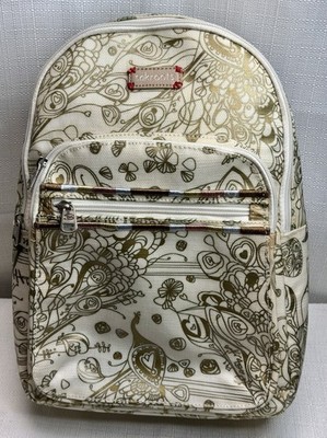 Sakroots Artist Circle Mini Backpack Coated Canvas Gold Songbird Peacock Design