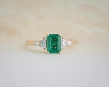 Solid 925 Sterling Silver Natural Emerald Shape Gemstone Women Ring U1