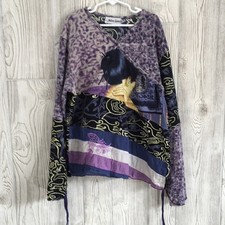 Blusa Andrea Sarandi Niñas Top XL Púrpura Geisha Arte Asiático Puños Acampanados De Colección