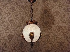 antik  selten Kronleuchter Deckenlampe Lüster Goldbronze Glas Barock ca.1920