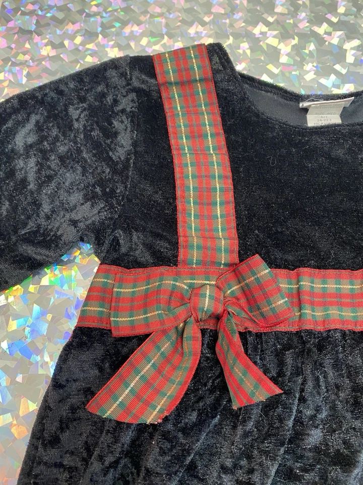 Винтажный Avon стиль Рождество праздник церкви платье Tartan ленты черный бархат 6/7 - Изображение 2 из 4
