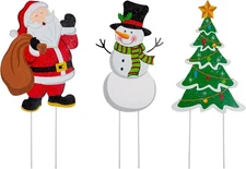 glitzhome Metal Christmas Santa Snowman Tree Stake 3 Pack Outdoor Multicolor 